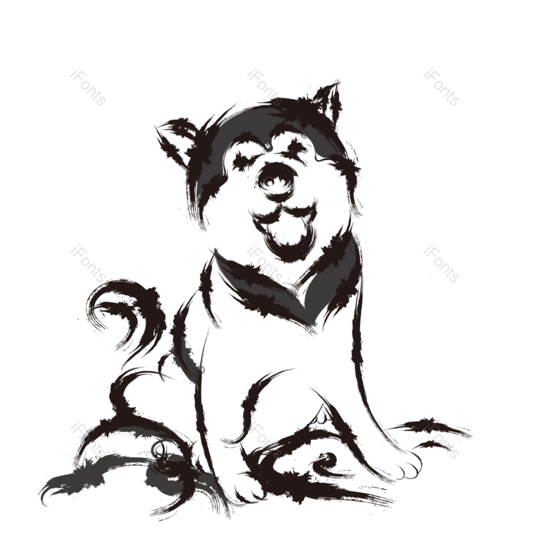 水墨图片,宠物元素,宠物狗PNG,狗狗免抠素材